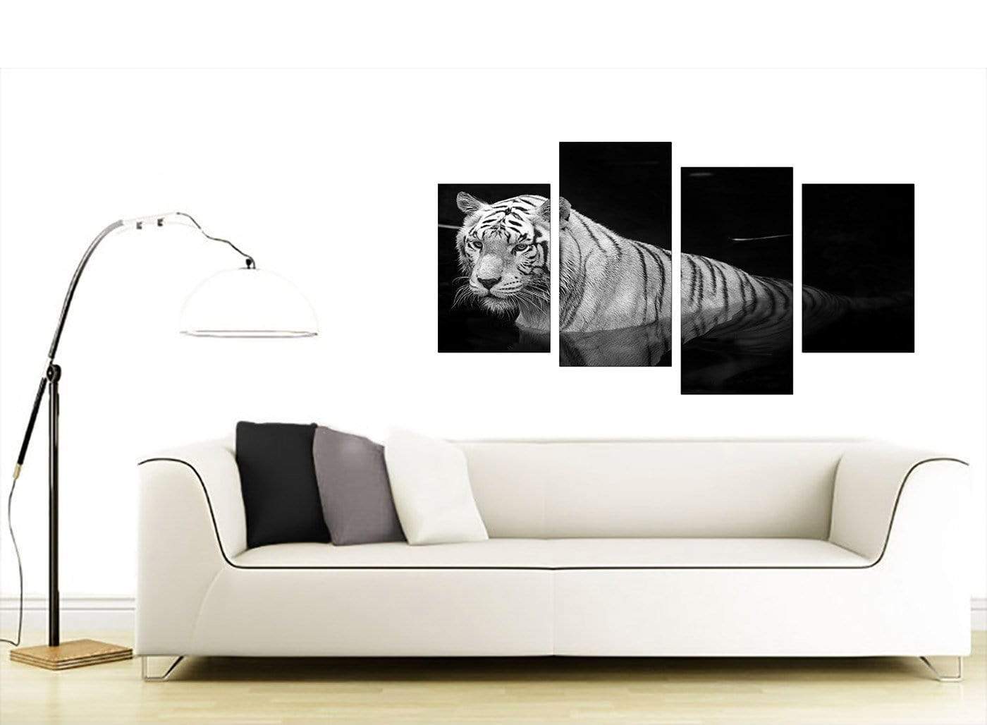 Modern Black White Bengal Tiger Water Canvas