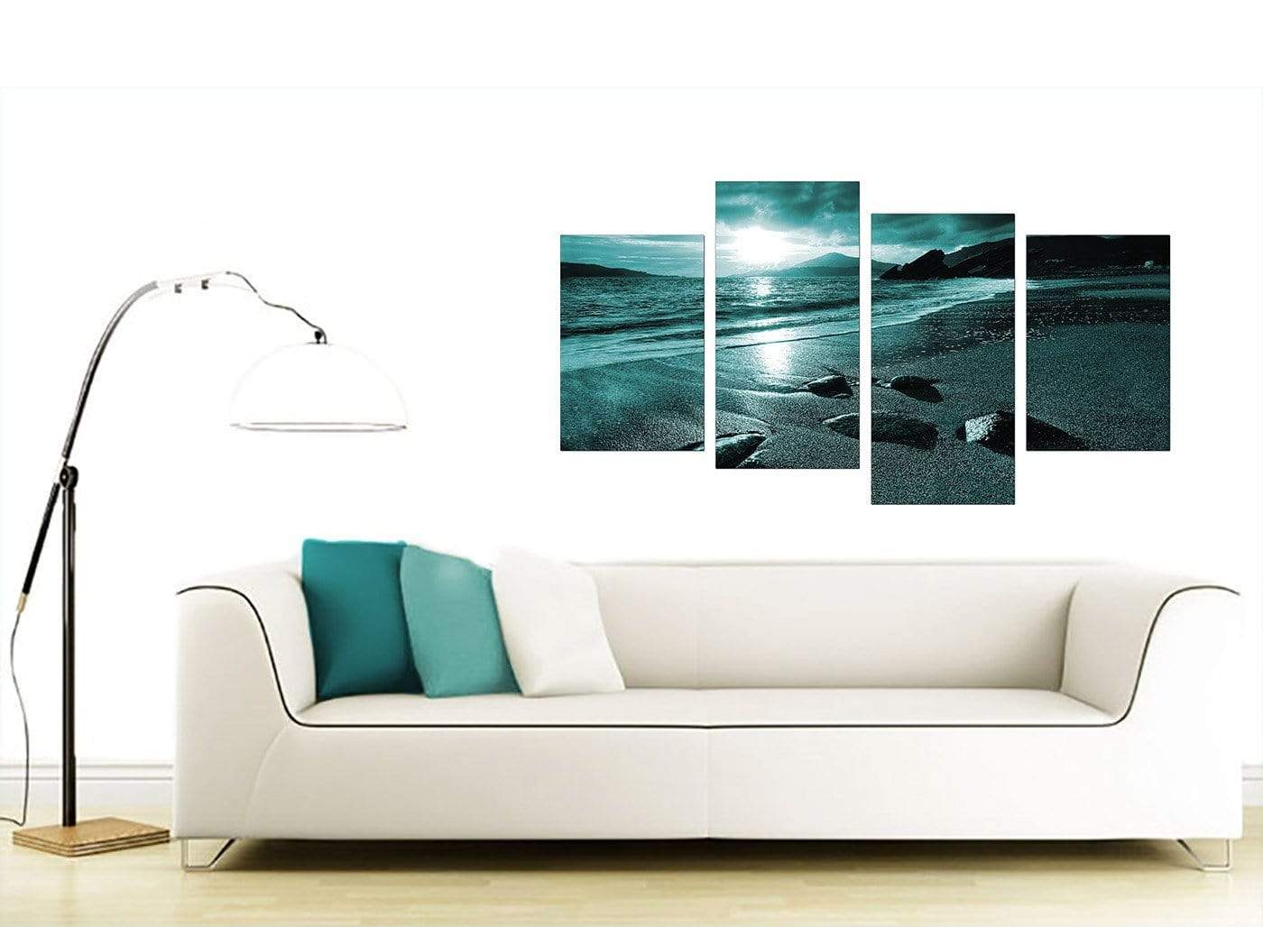 Modern Teal Coloured Sunset Beach Scene Landscape Canvas
