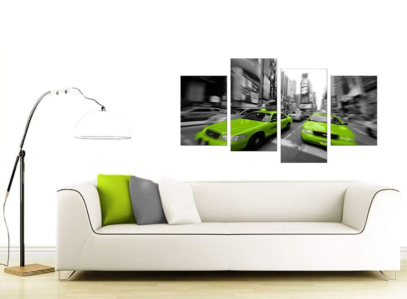 Modern Lime Green Grey New York Taxi Cab Cityscape Canvas