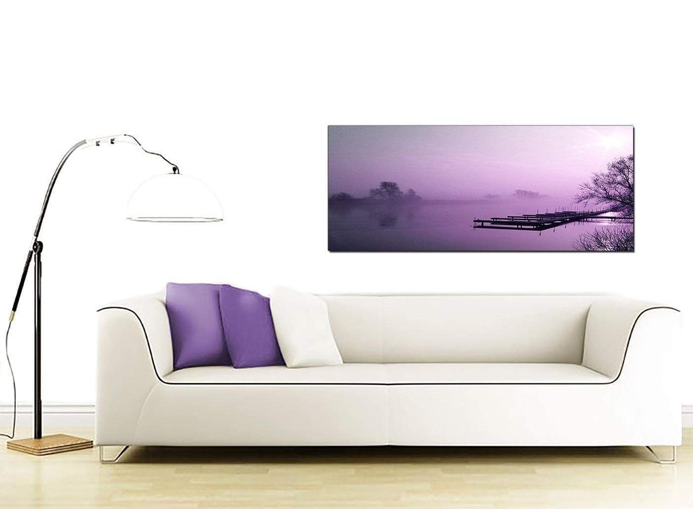 Purple Sunset Jetty Lake View Landscape Modern Canvas Art