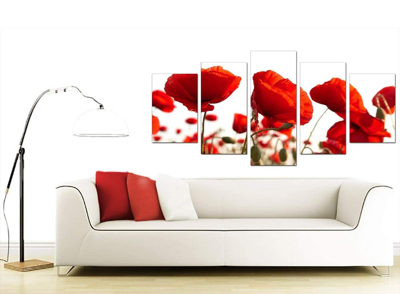 Red Poppy Field Poppies Flower White Floral Canvas