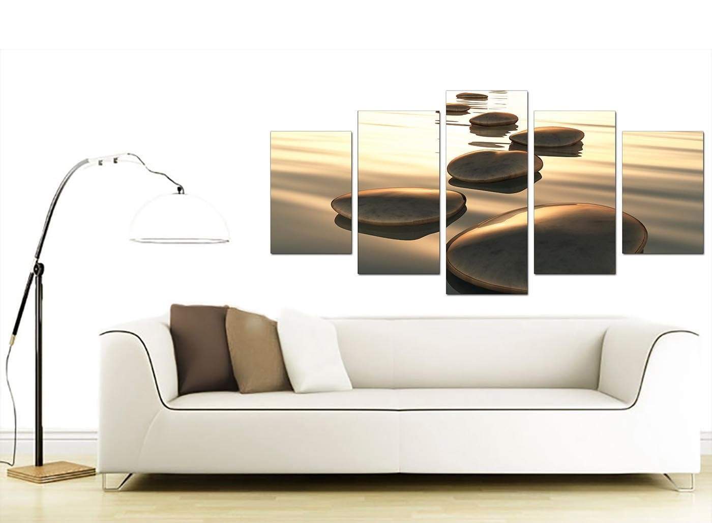 Modern Brown Zen Stepping Stones Lake Landscape Canvas