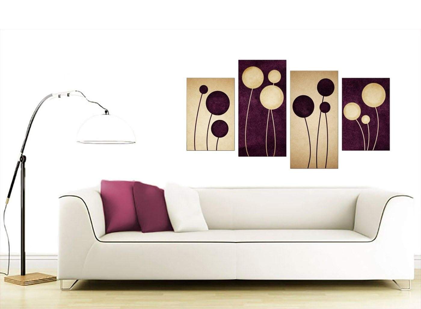 Purple Cream Flowers Modern Abstract Floral Canvas - 4 Piece Set - 130cm - 4124