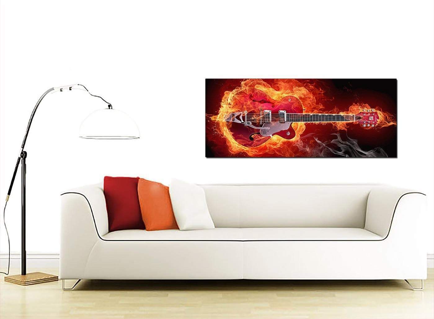 Flaming Red Electric Guitar Music Canvas