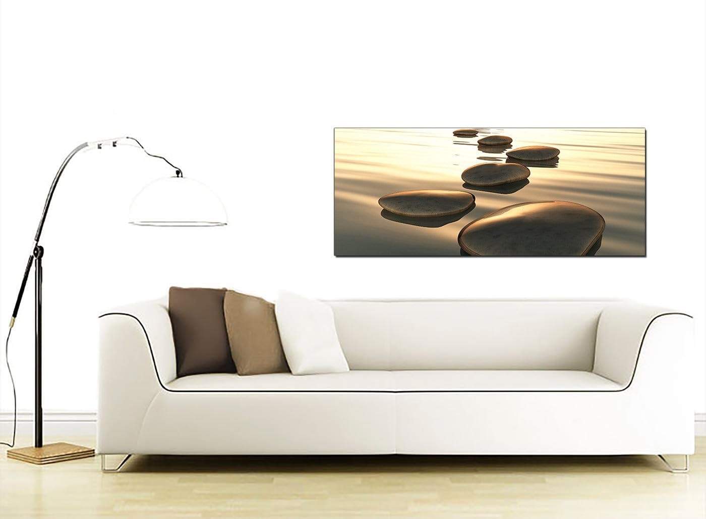 Modern Brown Zen Stepping Stones Lake Landscape Canvas