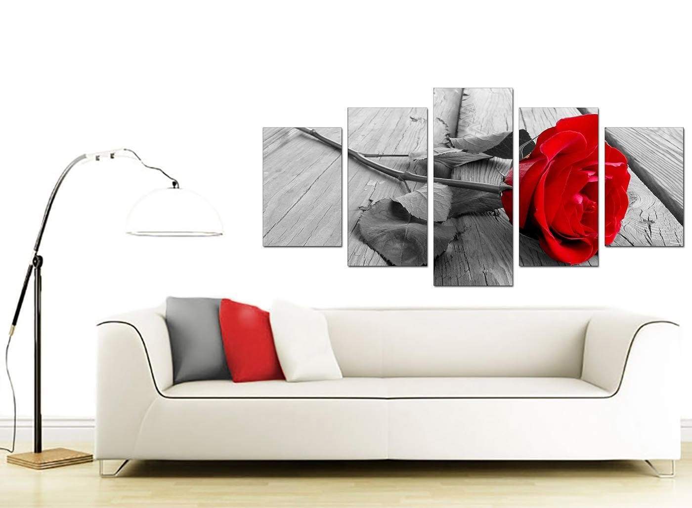 Red Rose Grey Black White Flower Floral Modern Canvas Art