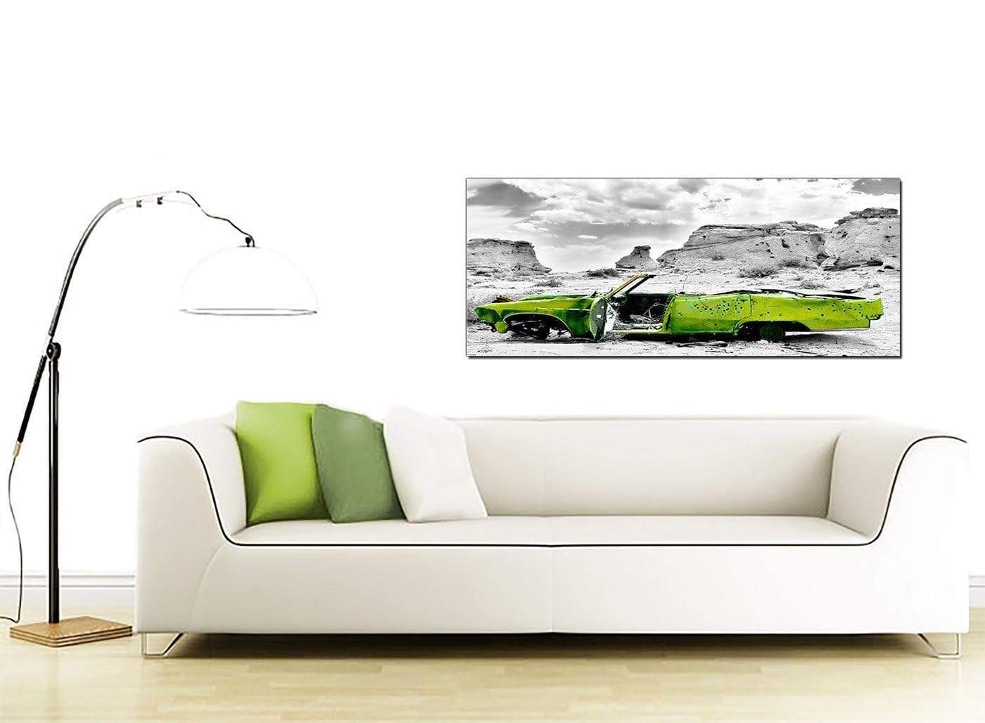Abstract Lime Green Grey Car Desert Landscape Canvas