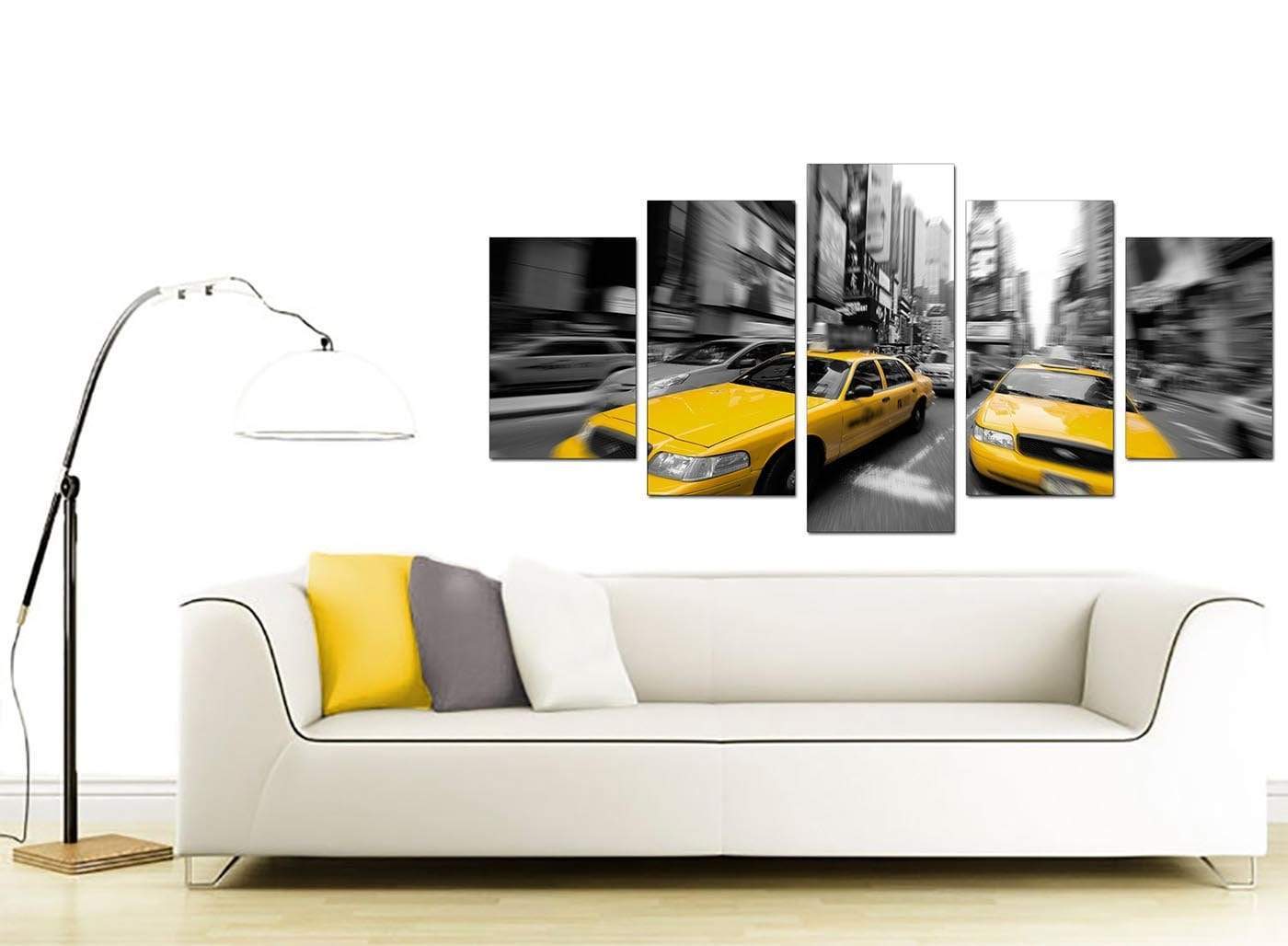 Black White Yellow Grey New York Taxi City Canvas