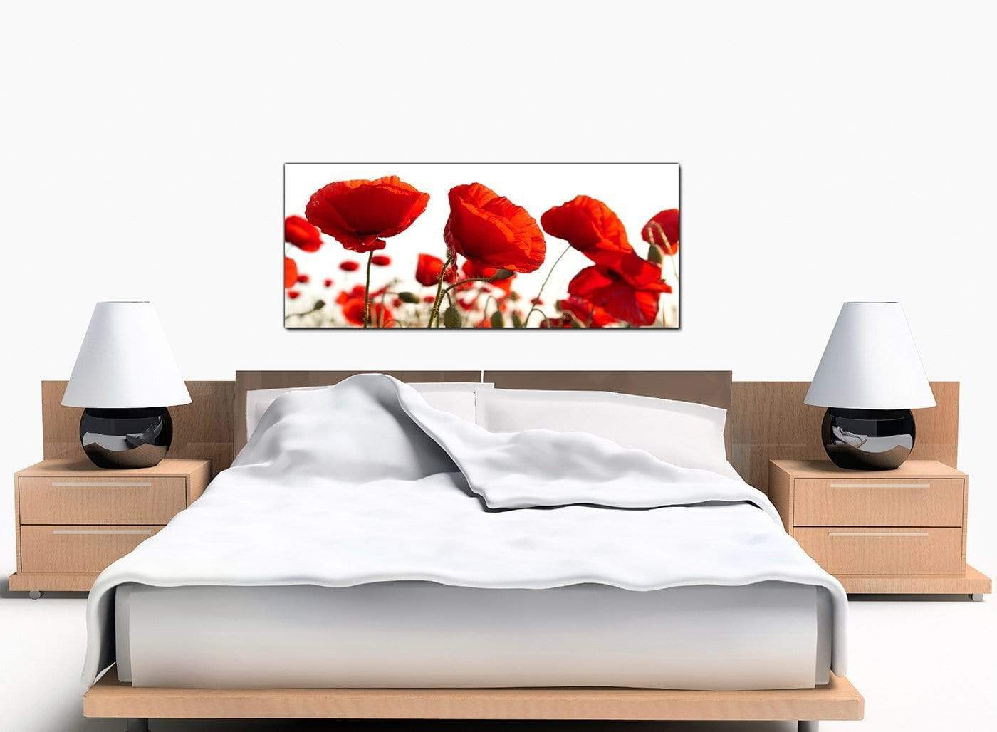 Red Poppy Field Poppies Flower White Floral Canvas