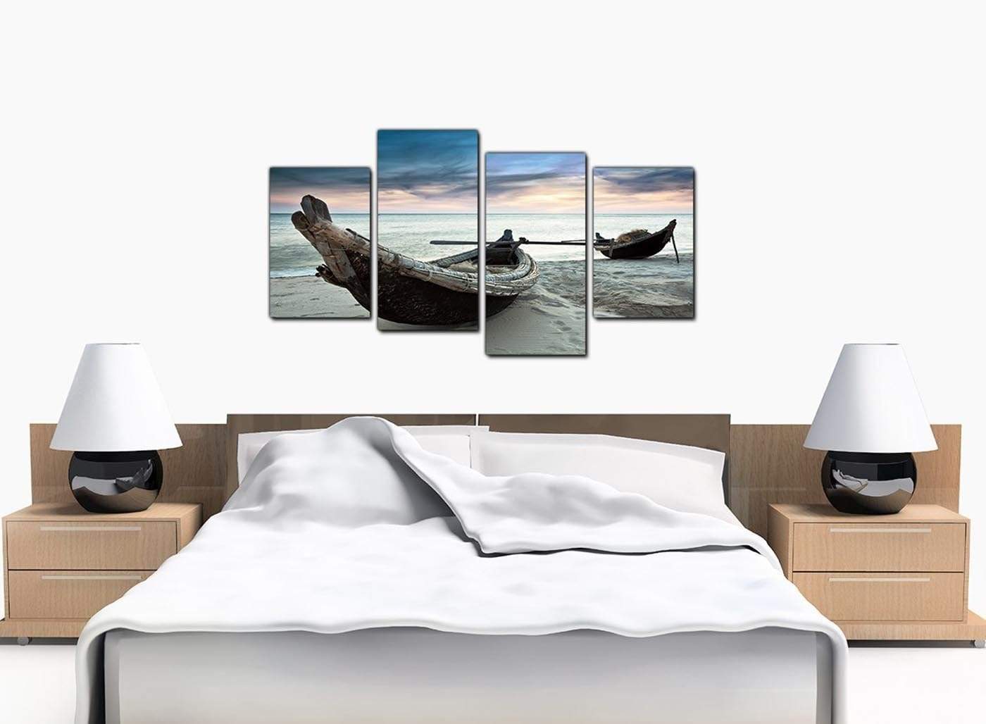 Thailand Fishing Boats Sunset Beach Modern Canvas Art