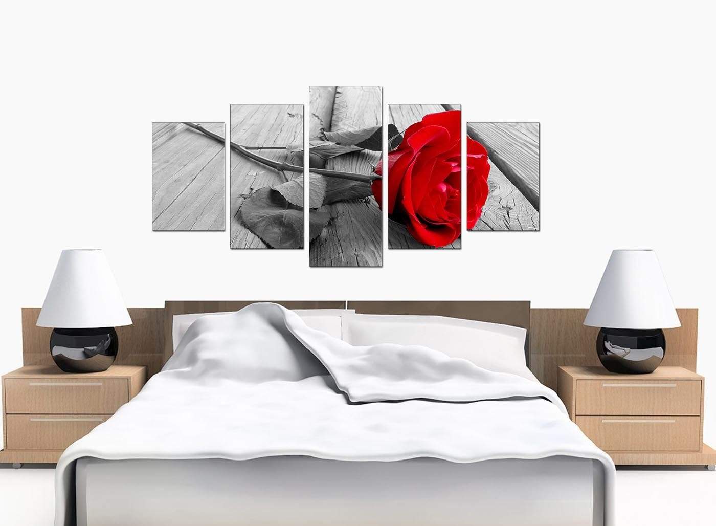 Red Rose Grey Black White Flower Floral Modern Canvas Art