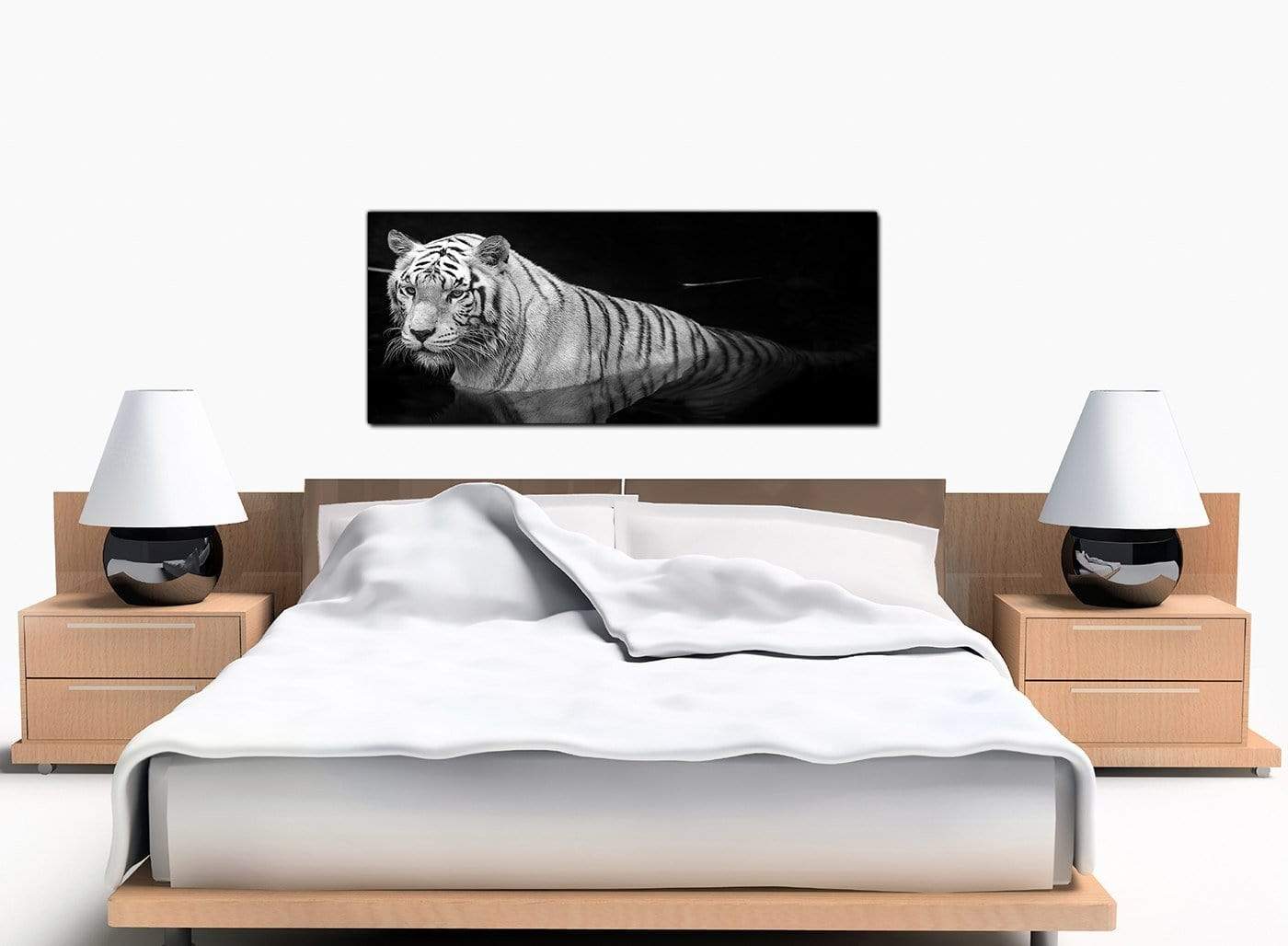 Modern Black White Bengal Tiger Water Canvas