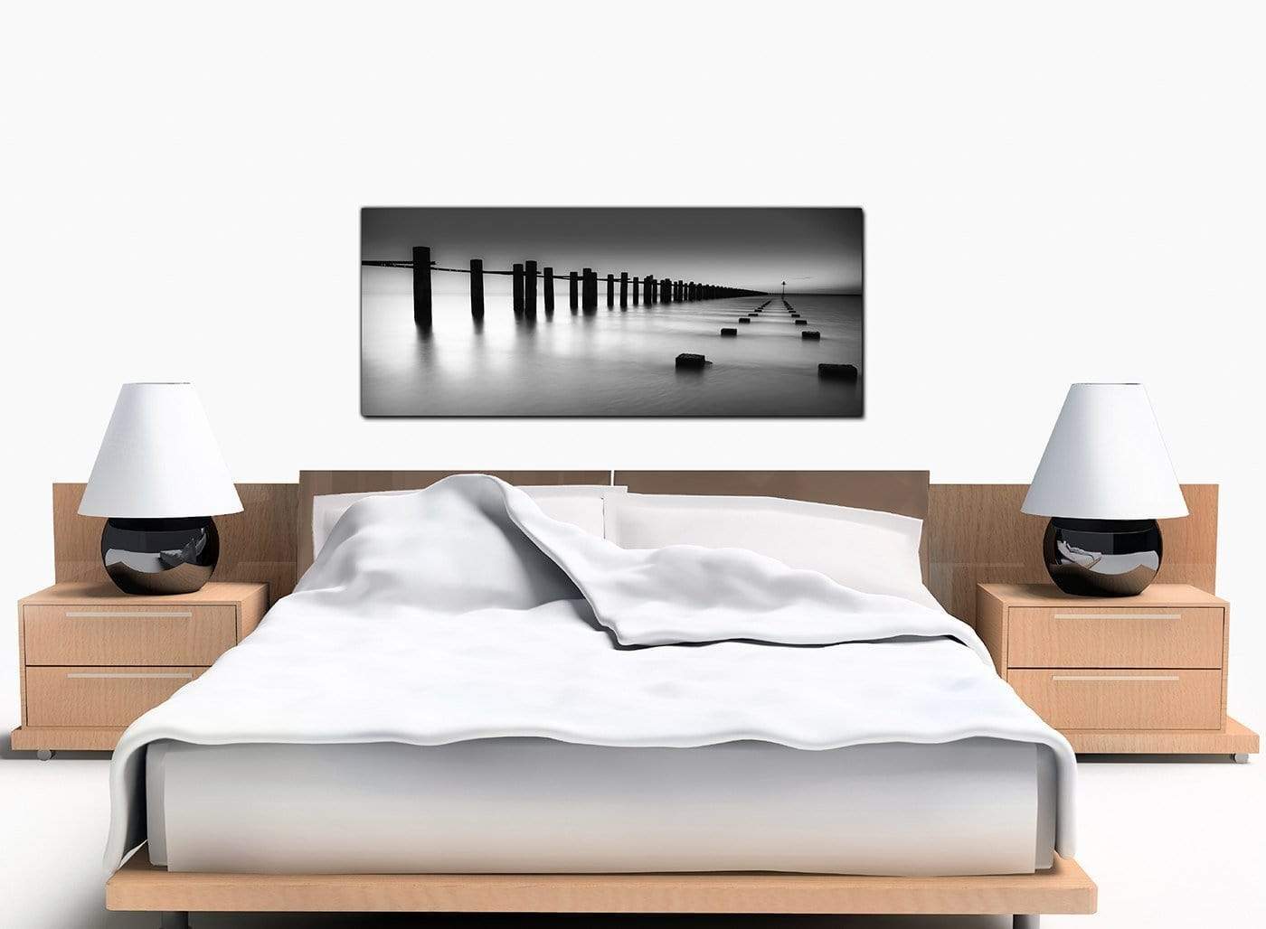 Modern Black White Beach Scenery Landscape Canvas