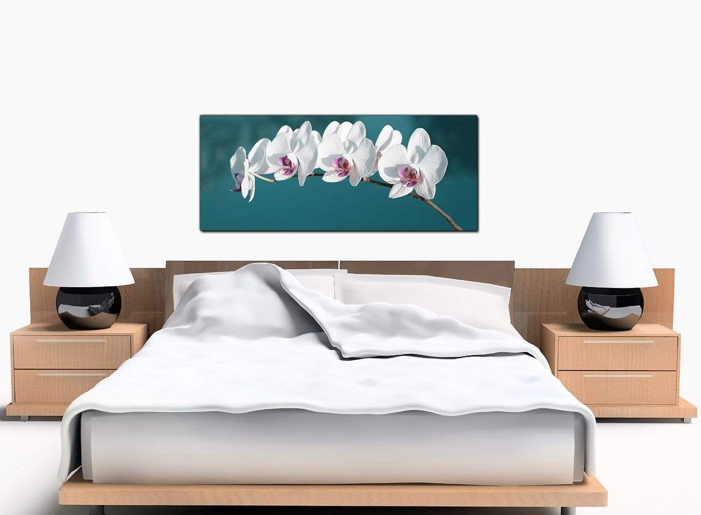 Teal White Orchid Flower Branch Floral Canvas
