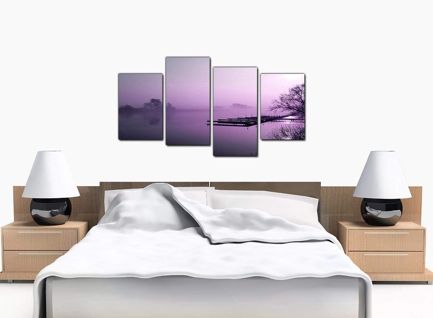 Purple Sunset Jetty Lake View Landscape Modern Canvas Art
