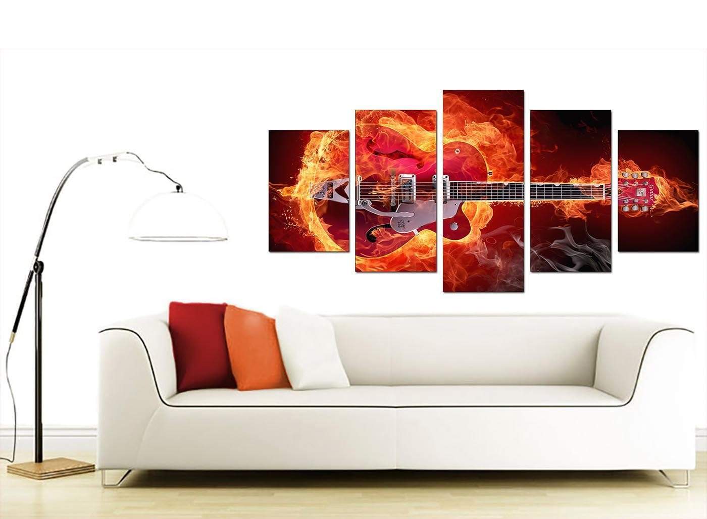 Flaming Red Electric Guitar Music Canvas