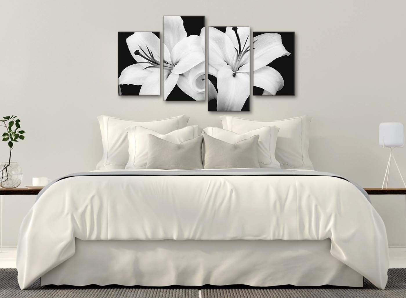 Black White Lily Flower Bedroom Canvas Wall Art Accessories Print