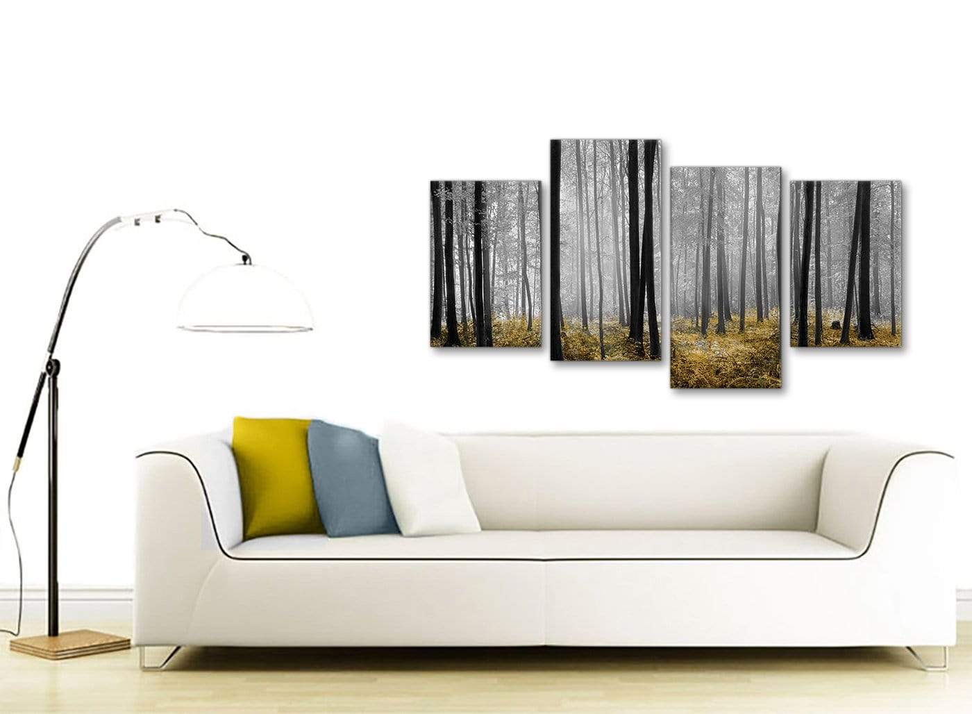 Yellow and Grey Forest Woodland Trees Canvas Wall Art