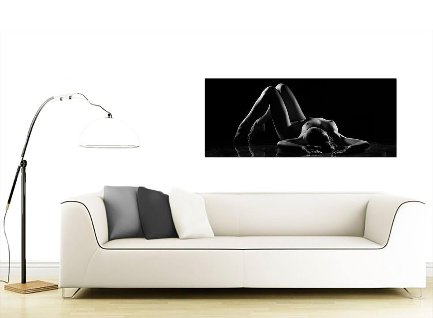 Modern Bedroom Black White Woman Nude Erotic Canvas