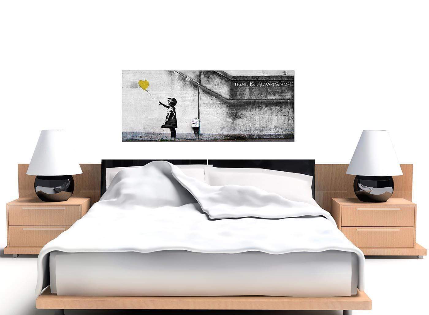 Modern Banksy Balloon Girl Yellow Heart Hope Canvas