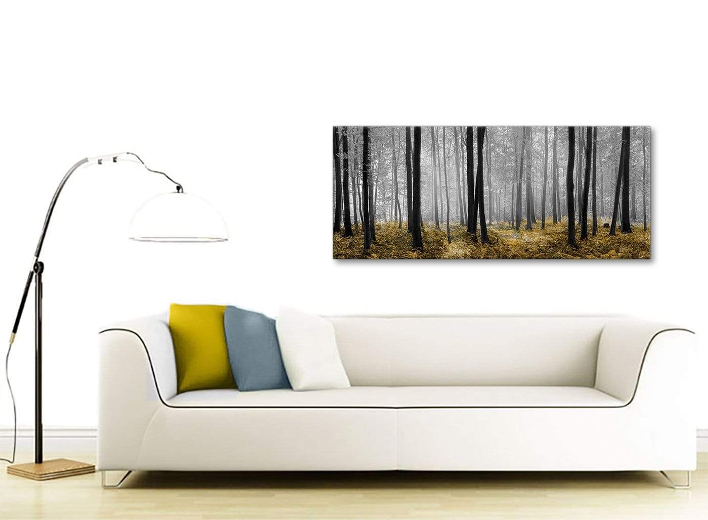 Yellow and Grey Forest Woodland Trees Canvas Wall Art
