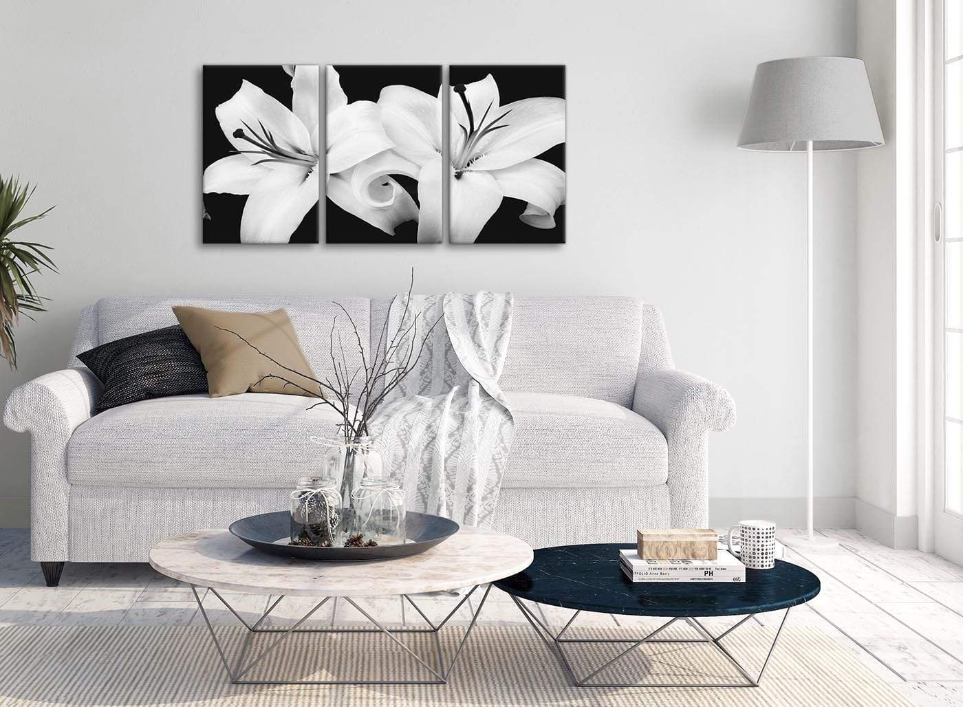 Black White Lily Flower Bedroom Canvas Wall Art Accessories Print