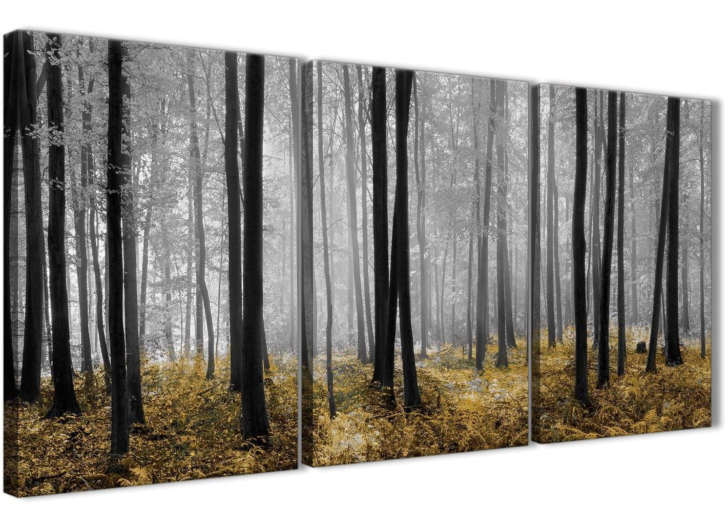 Yellow and Grey Forest Woodland Trees Canvas Wall Art