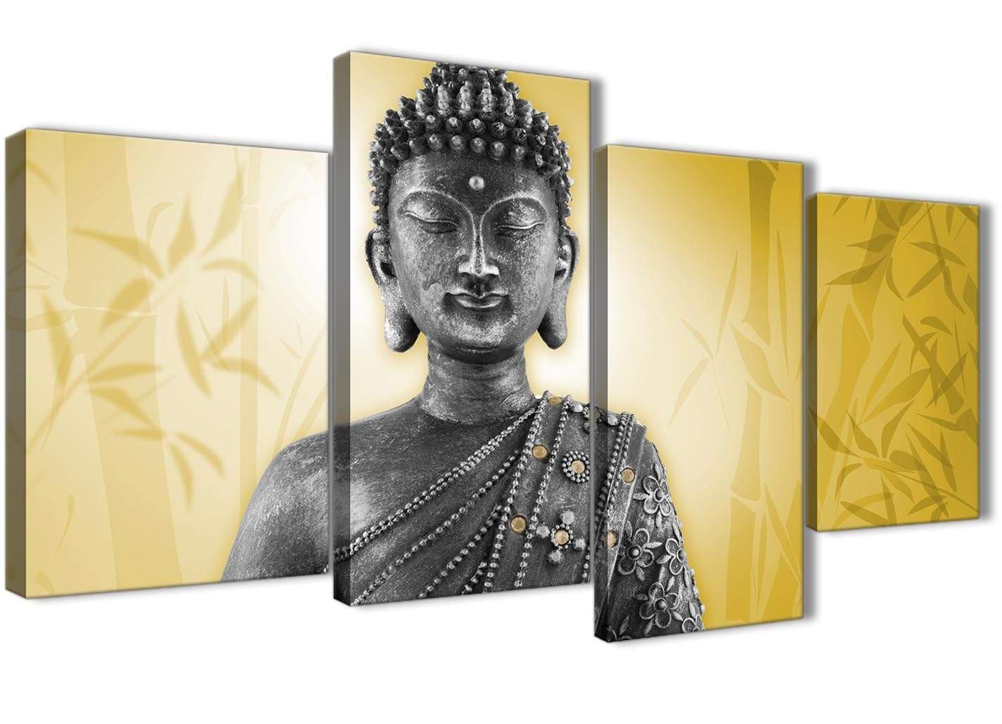 Mustard Yellow and Grey Silver Canvas Art Print of Buddha