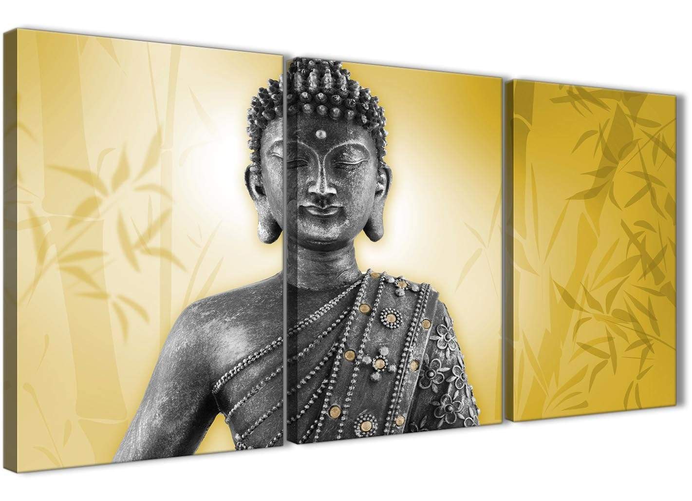Mustard Yellow and Grey Silver Canvas Art Print of Buddha