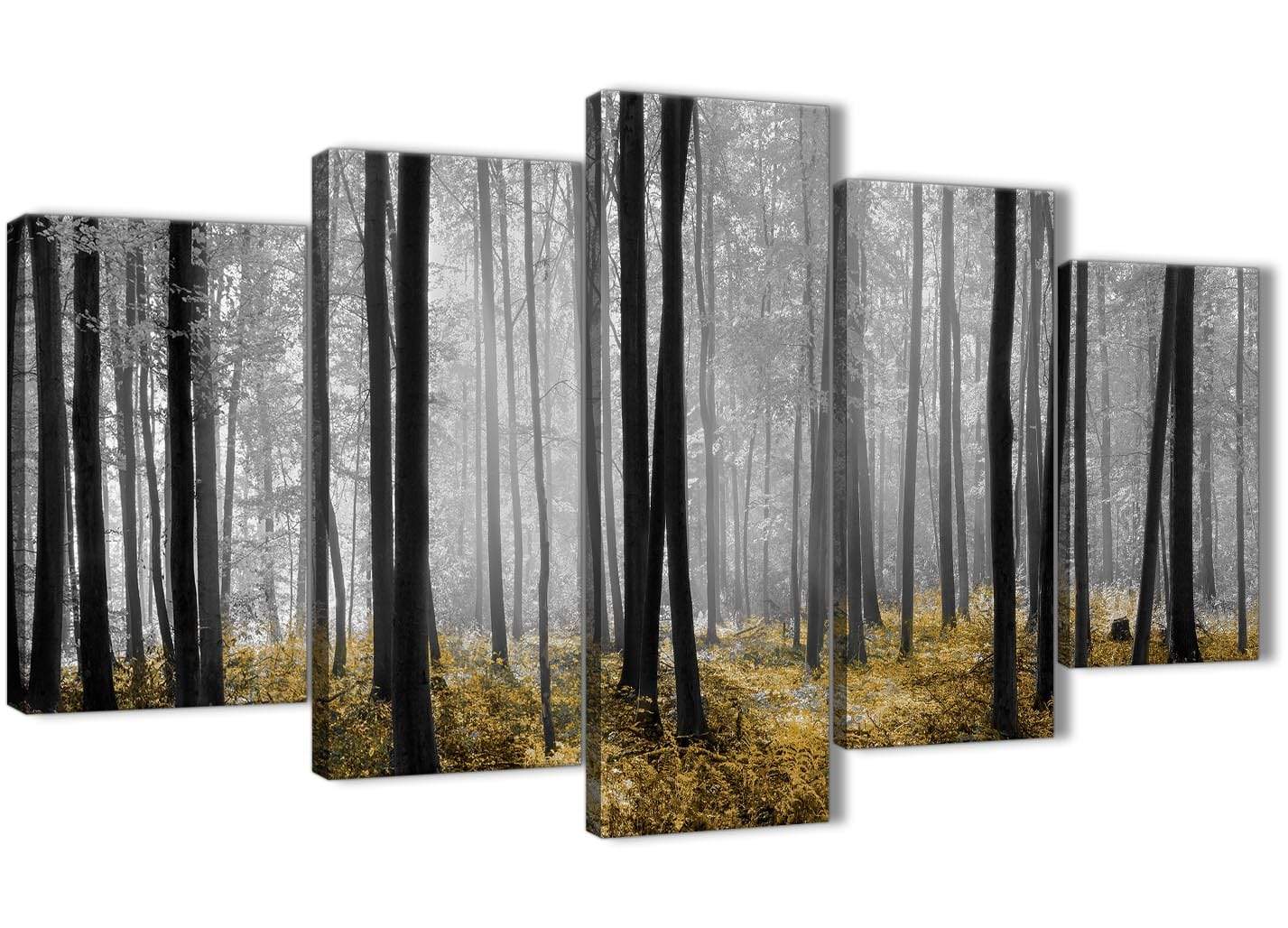 Yellow and Grey Forest Woodland Trees Canvas Wall Art