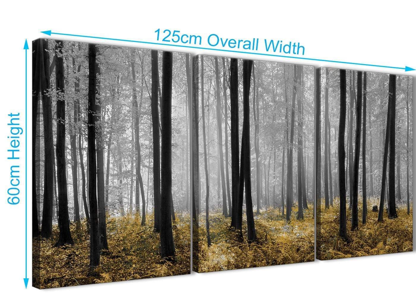 Yellow and Grey Forest Woodland Trees Canvas Wall Art