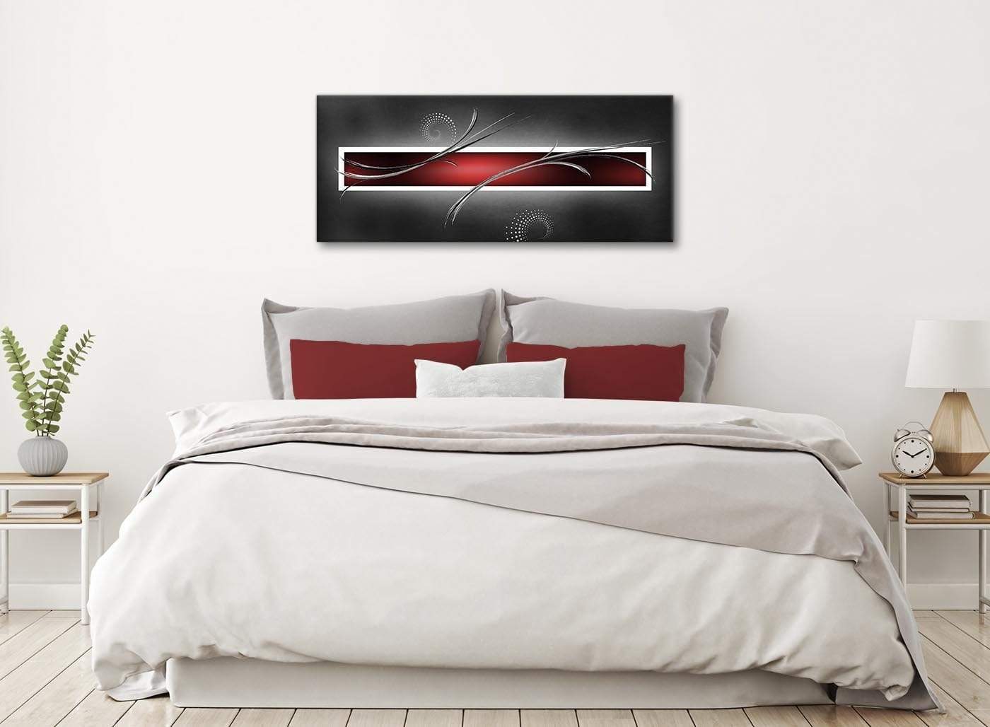 Red Black and Grey White Modern Abstract Canvas Bedroom Canvas Wall Art Accessories Print