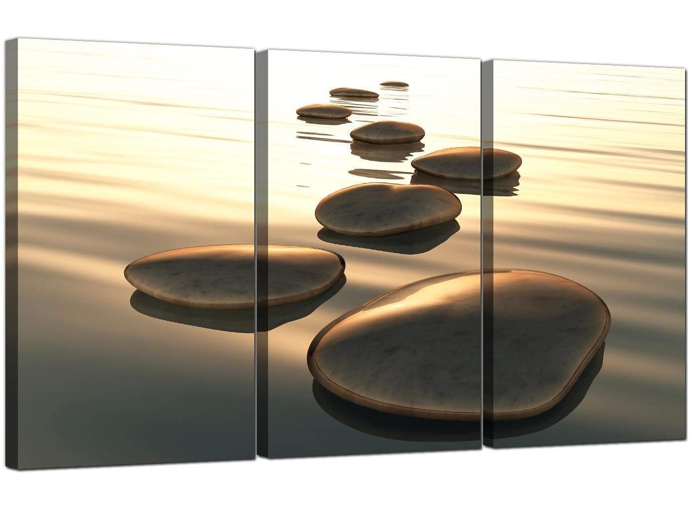 Modern Brown Zen Stepping Stones Lake Landscape Canvas