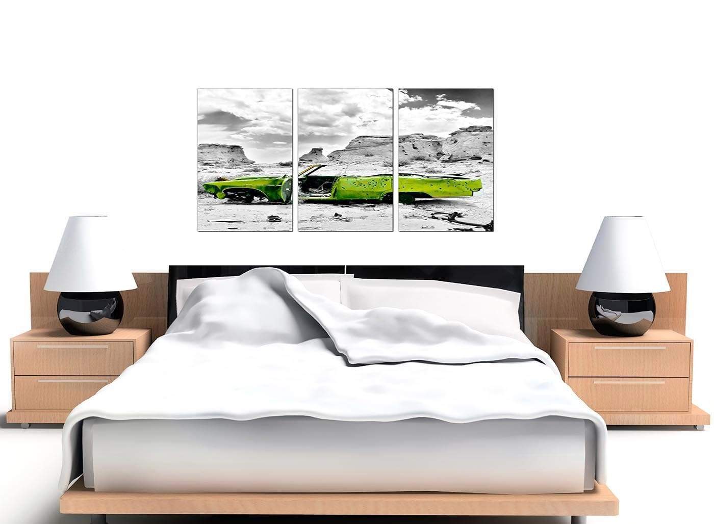 Abstract Lime Green Grey Car Desert Landscape Canvas