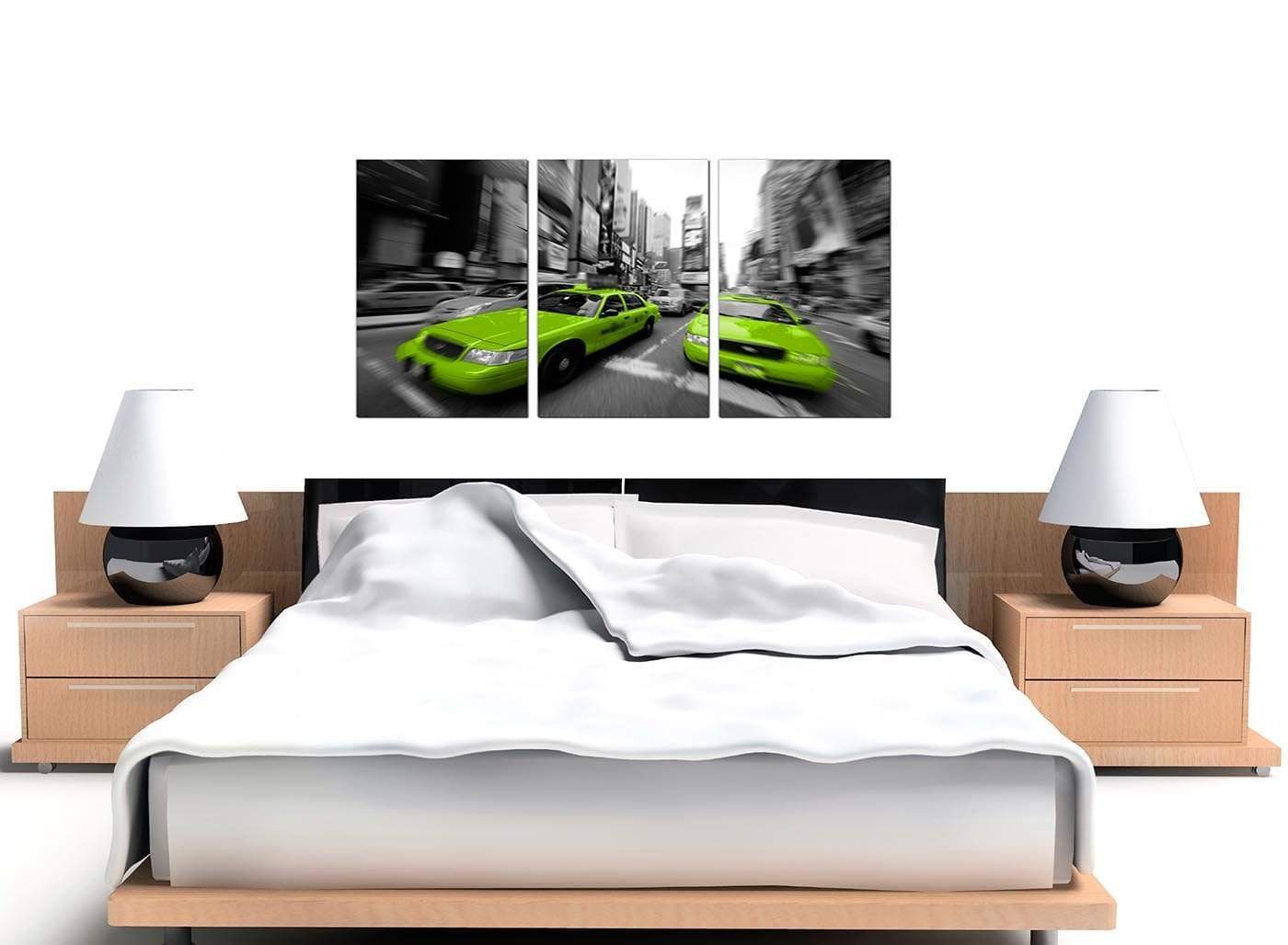 Modern Lime Green Grey New York Taxi Cab Cityscape Canvas
