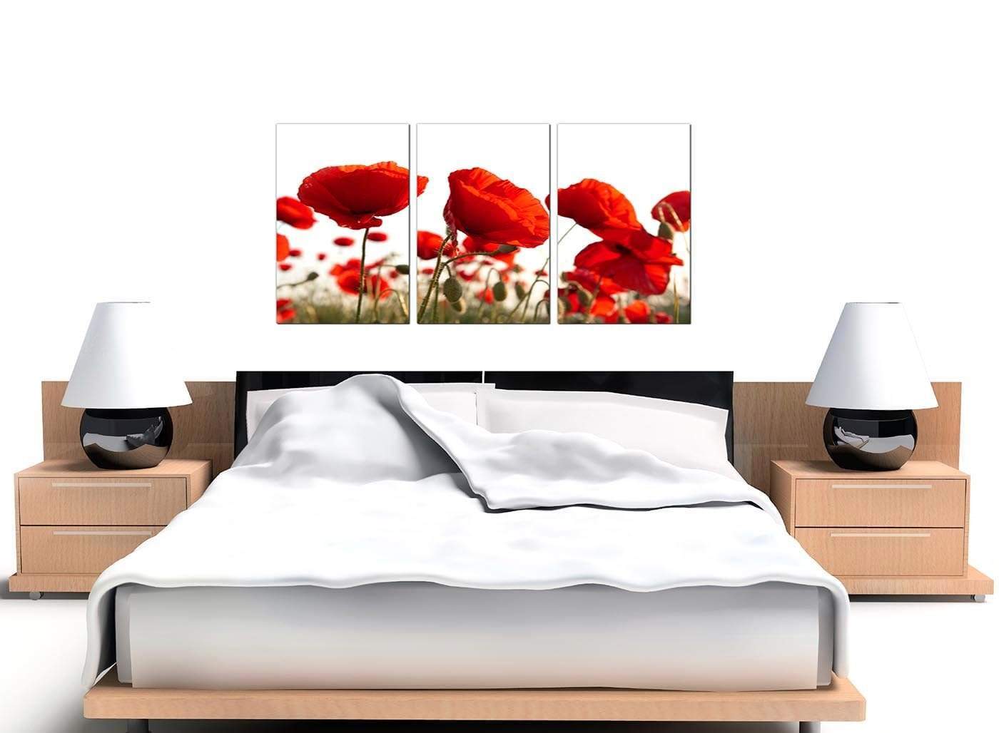 Red Poppy Field Poppies Flower White Floral Canvas