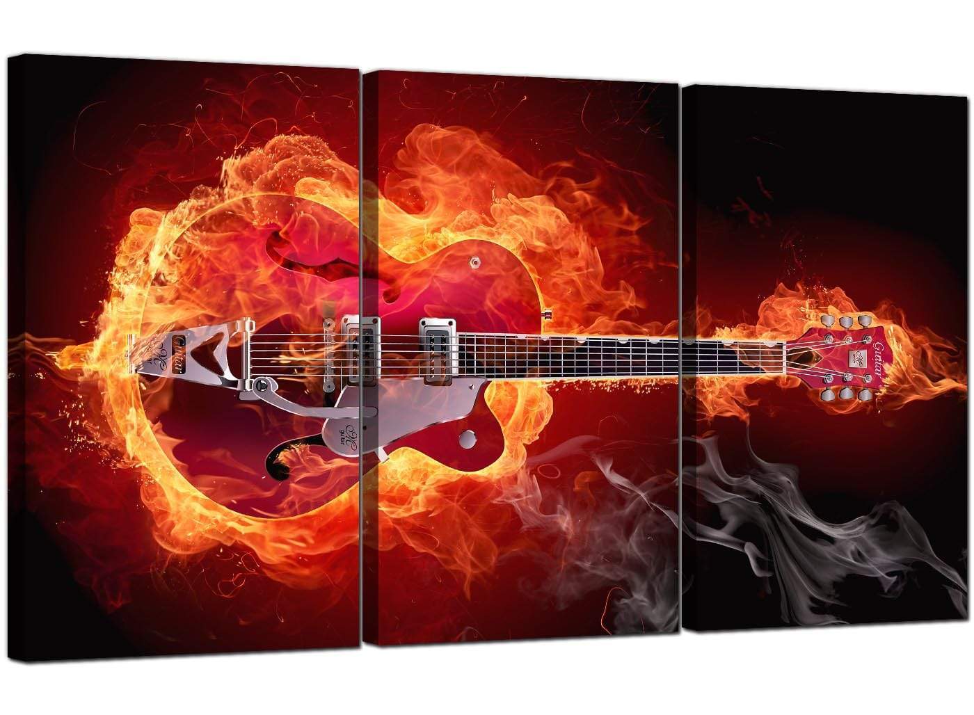 Flaming Red Electric Guitar Music Canvas