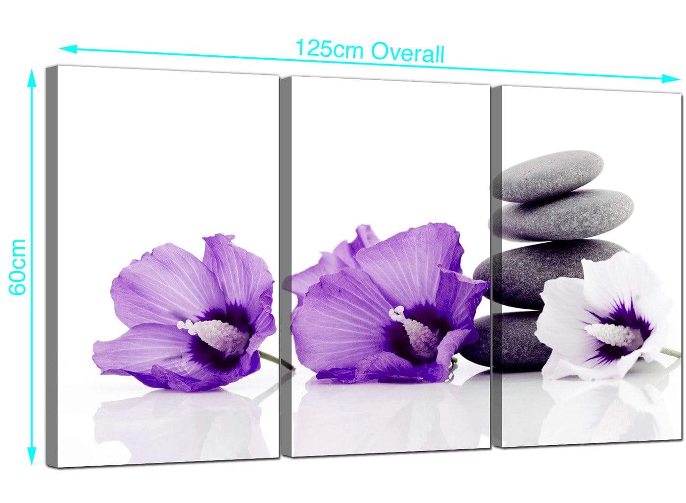 Large Purple Grey White Flowers Zen Stones Floral Canvas Art