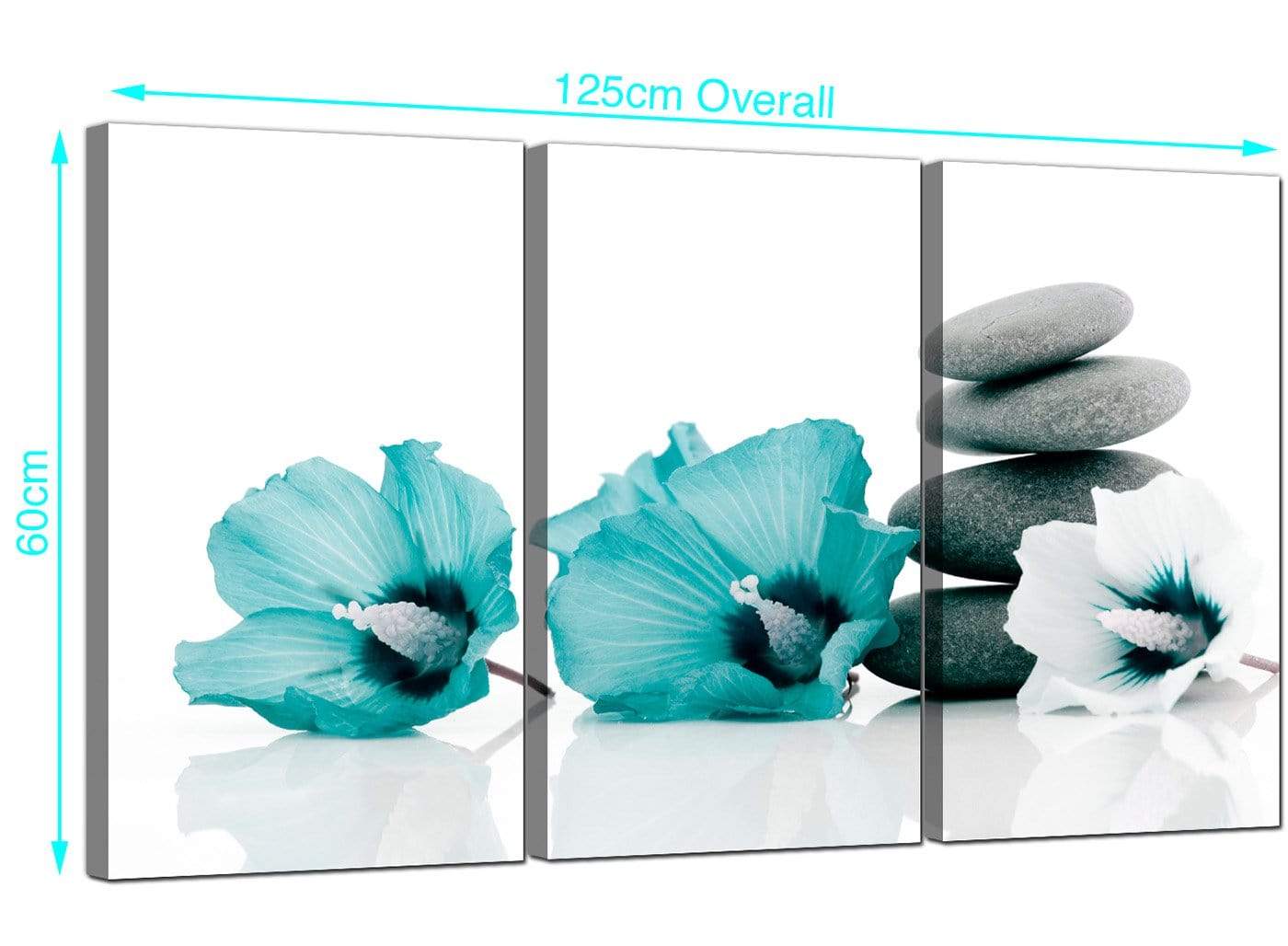 Modern Teal Grey White Flowers Zen Stones Floral Canvas