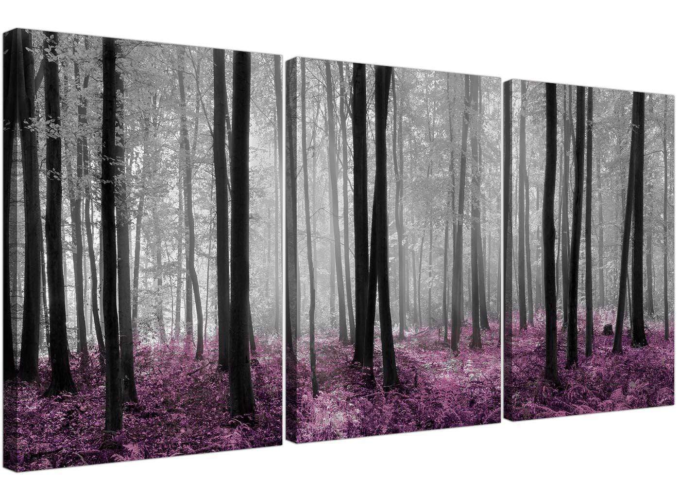 Modern Black Grey Plum Purple Forest Trees Landscape Canvas