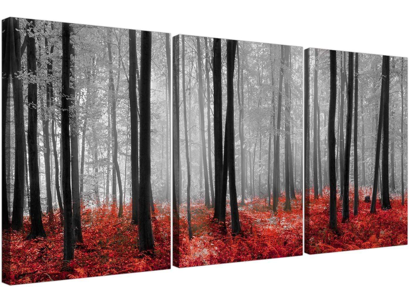 Black White Red Grey Forest Woodland Trees Canvas