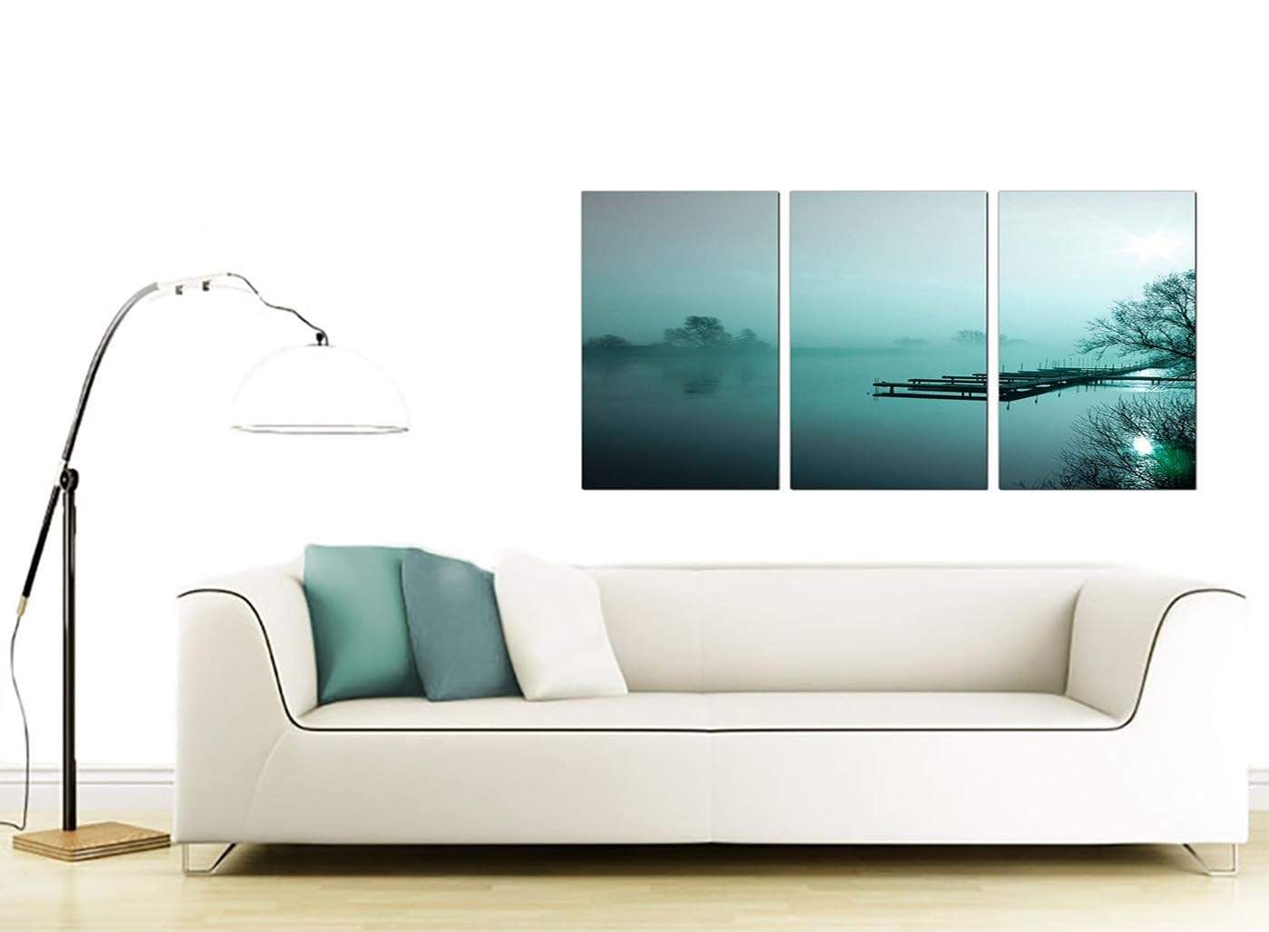 Teal Coloured Sunrise Jetty Lake View Landscape Canvas Art