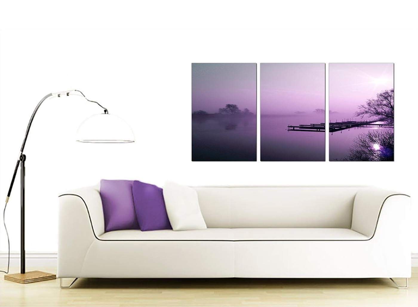 Purple Sunset Jetty Lake View Landscape Modern Canvas Art