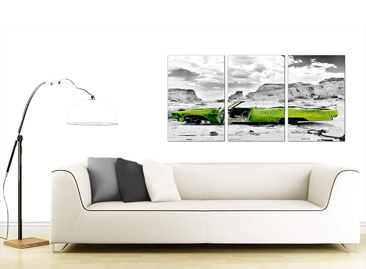Abstract Lime Green Grey Car Desert Landscape Canvas