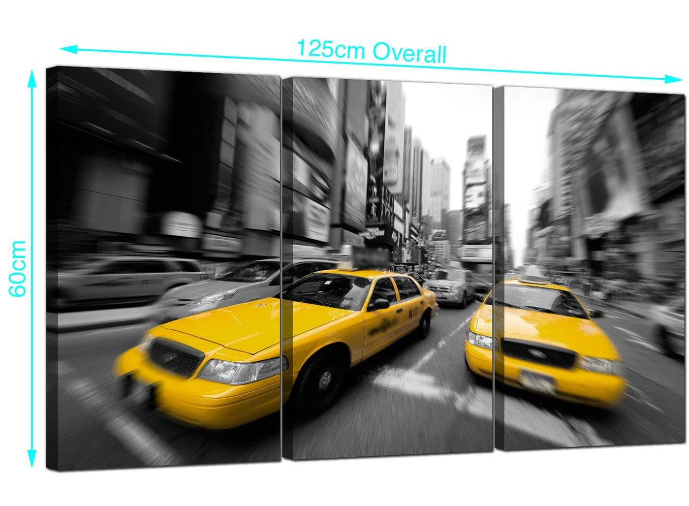 Black White Yellow Grey New York Taxi City Canvas