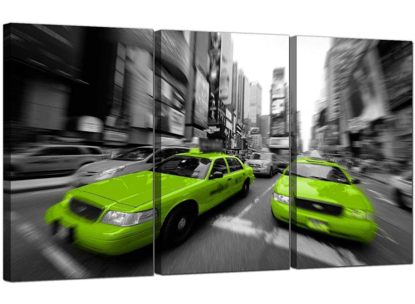Modern Lime Green Grey New York Taxi Cab Cityscape Canvas