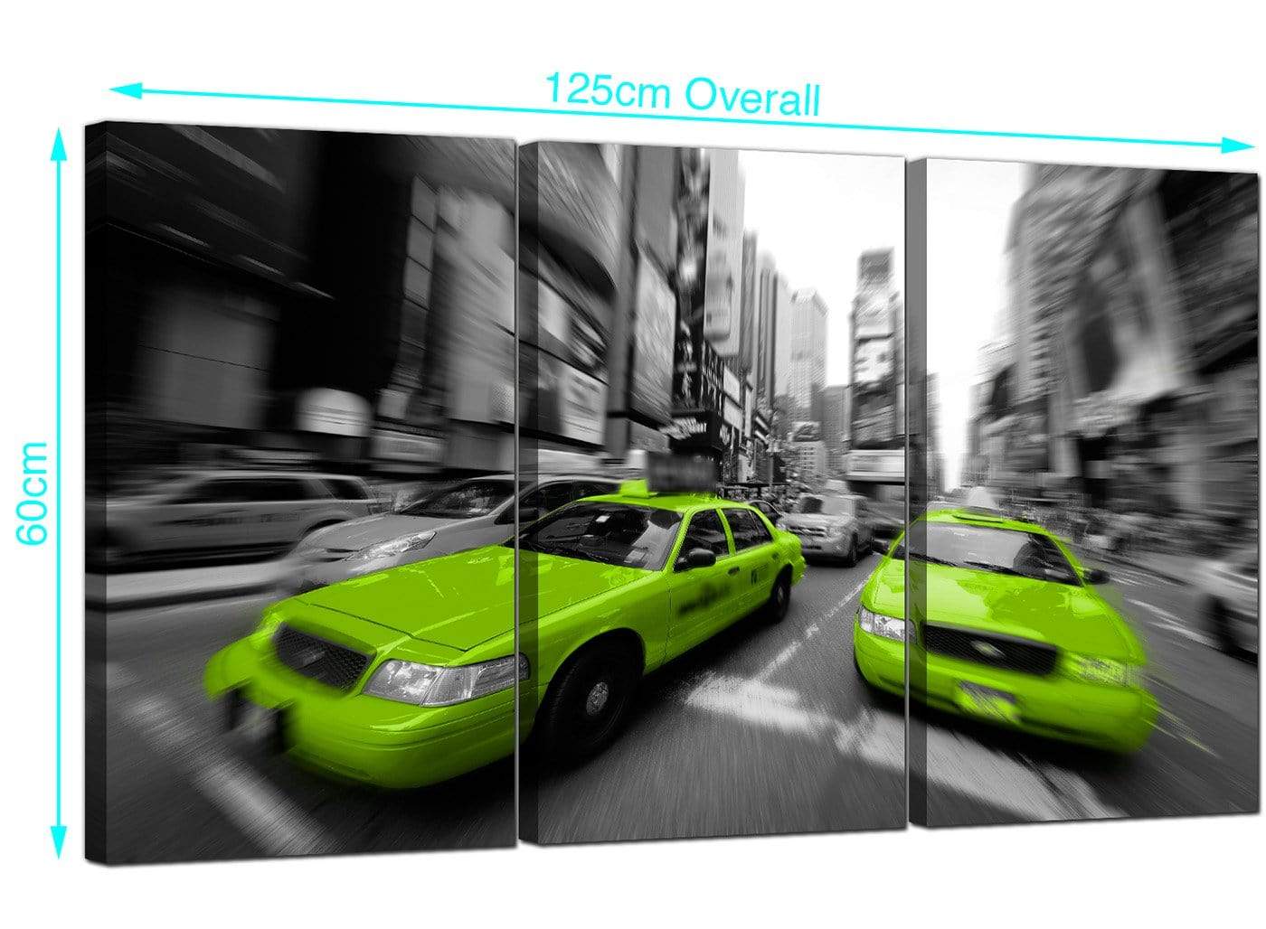 Modern Lime Green Grey New York Taxi Cab Cityscape Canvas