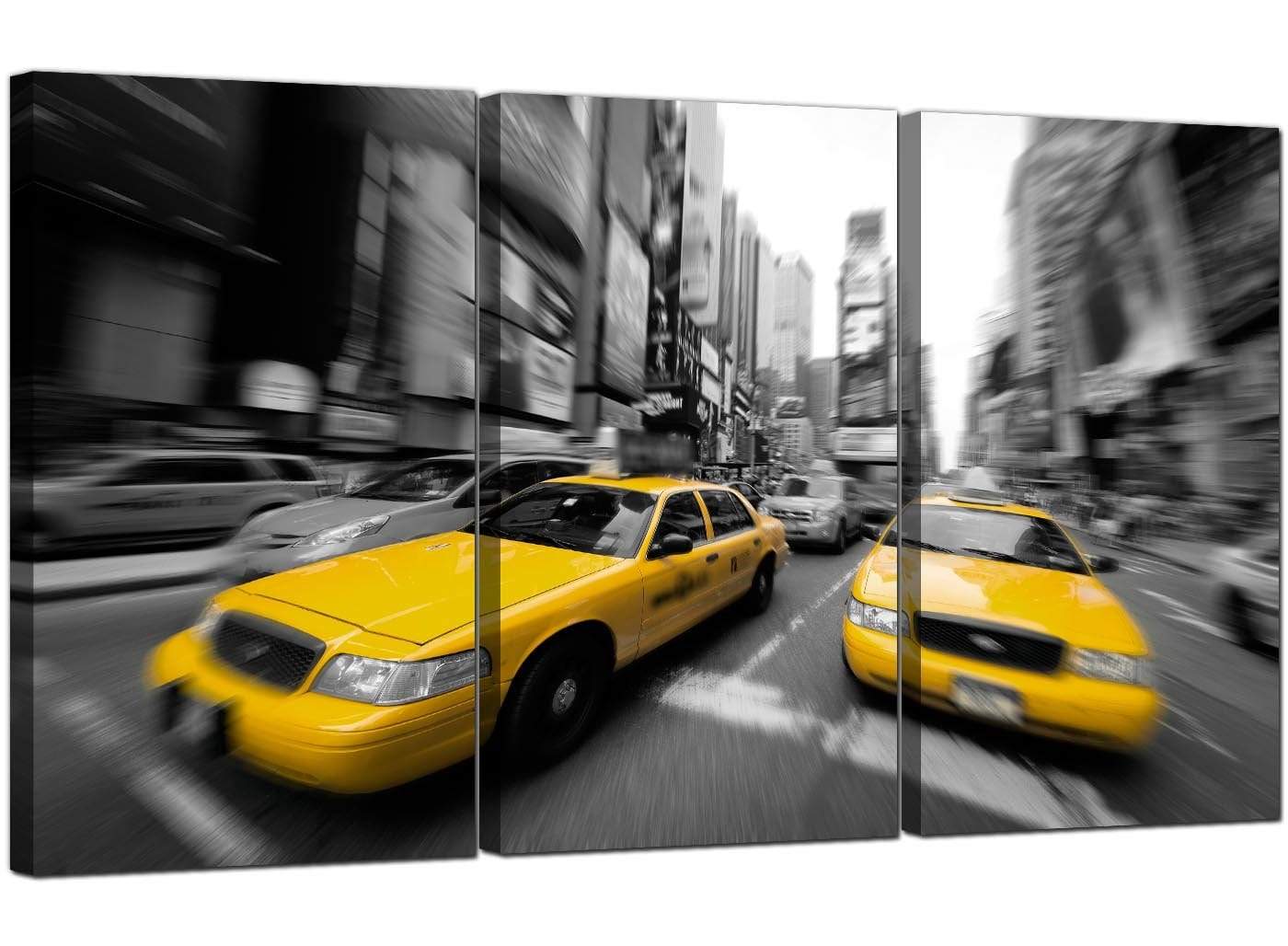 Black White Yellow Grey New York Taxi City Canvas