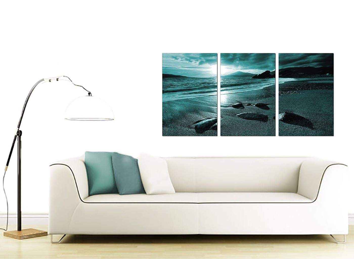 Modern Teal Coloured Sunset Beach Scene Landscape Canvas
