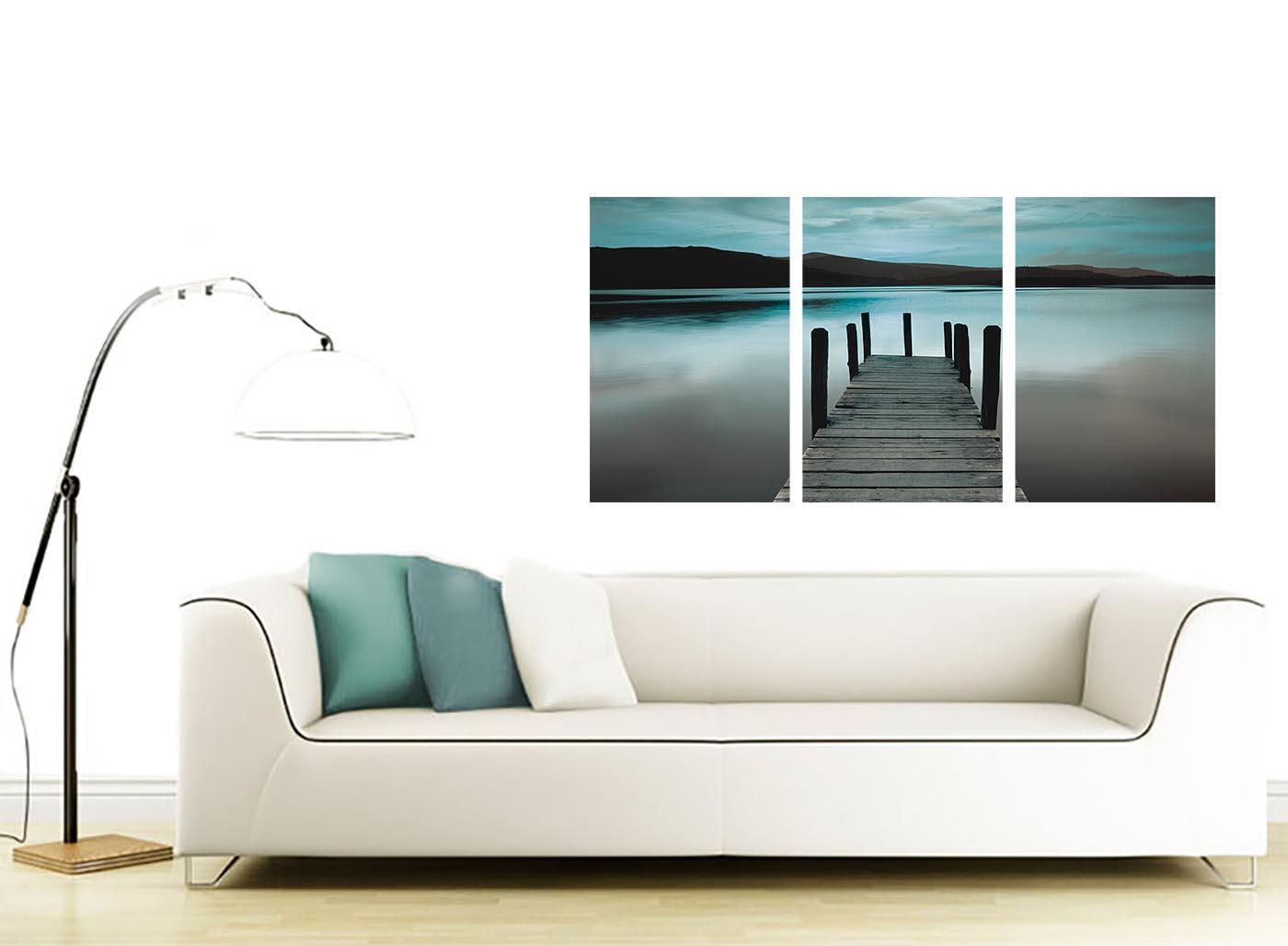 Modern Teal Grey Coloured Lake Jetty View Landscape Canvas